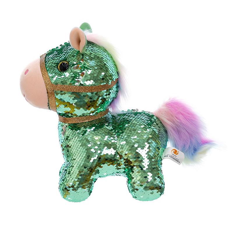 Cartoon Simulation Sequin Pony Plush Toy Zodiac Horse Doll Activity Sprinkler Ring Ornament
