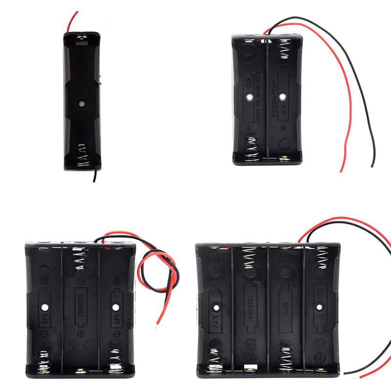 1 2 3 4 Slot DIY Batteries Clip Holder Container Plastic 18650 Holder Box with Wire Lead Black for 18650 3.7V Battery