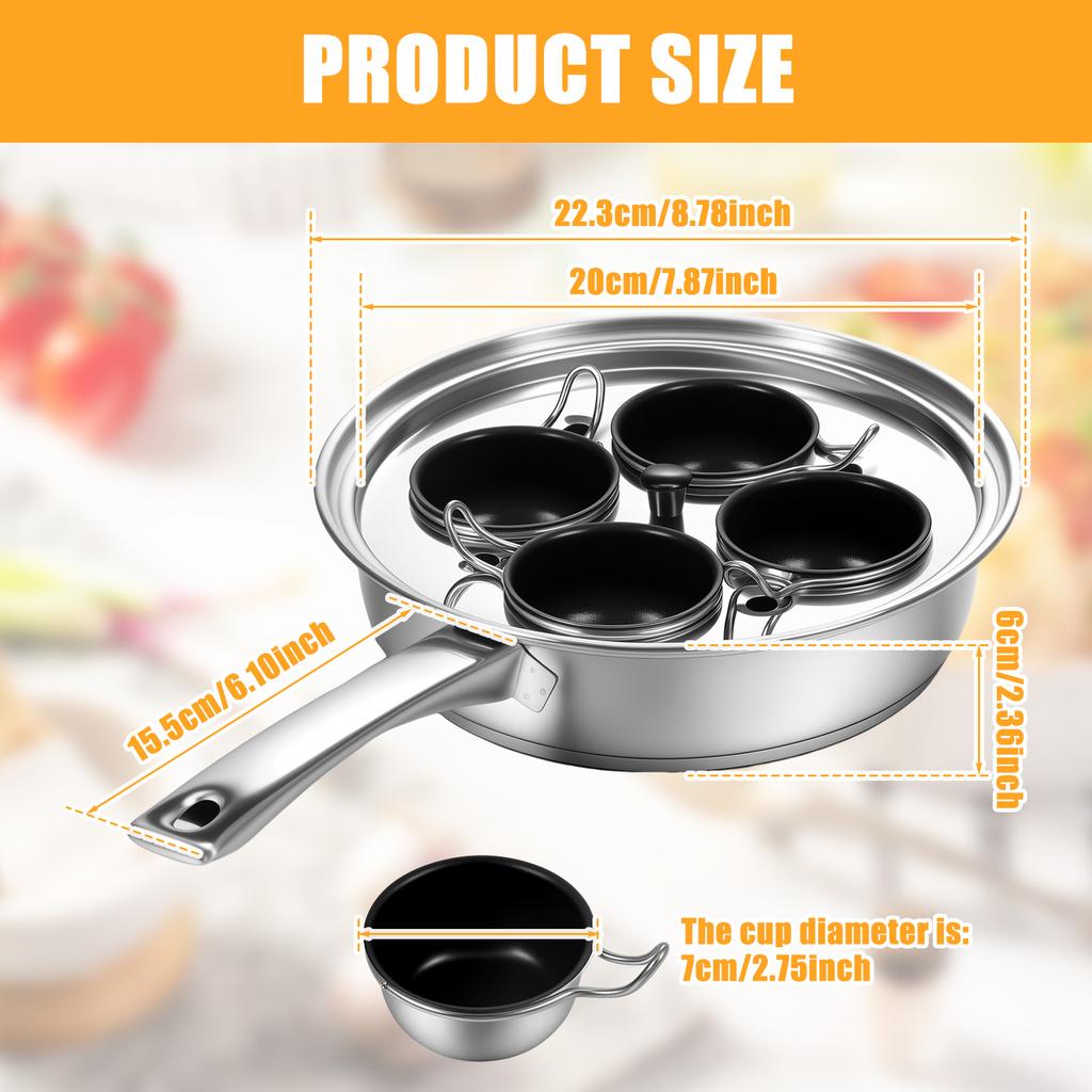 Stainless steel multi-purpose household egg steamer with 6 small cups and multifunctional soup pot suitable for making hot food