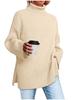 Autumn Winter Women's High Neck Oversized Pullover Split Long Sleeve High Neck Ribbed Knit Sweater Luxurious Relaxed-fit Slimming and Versatile Top