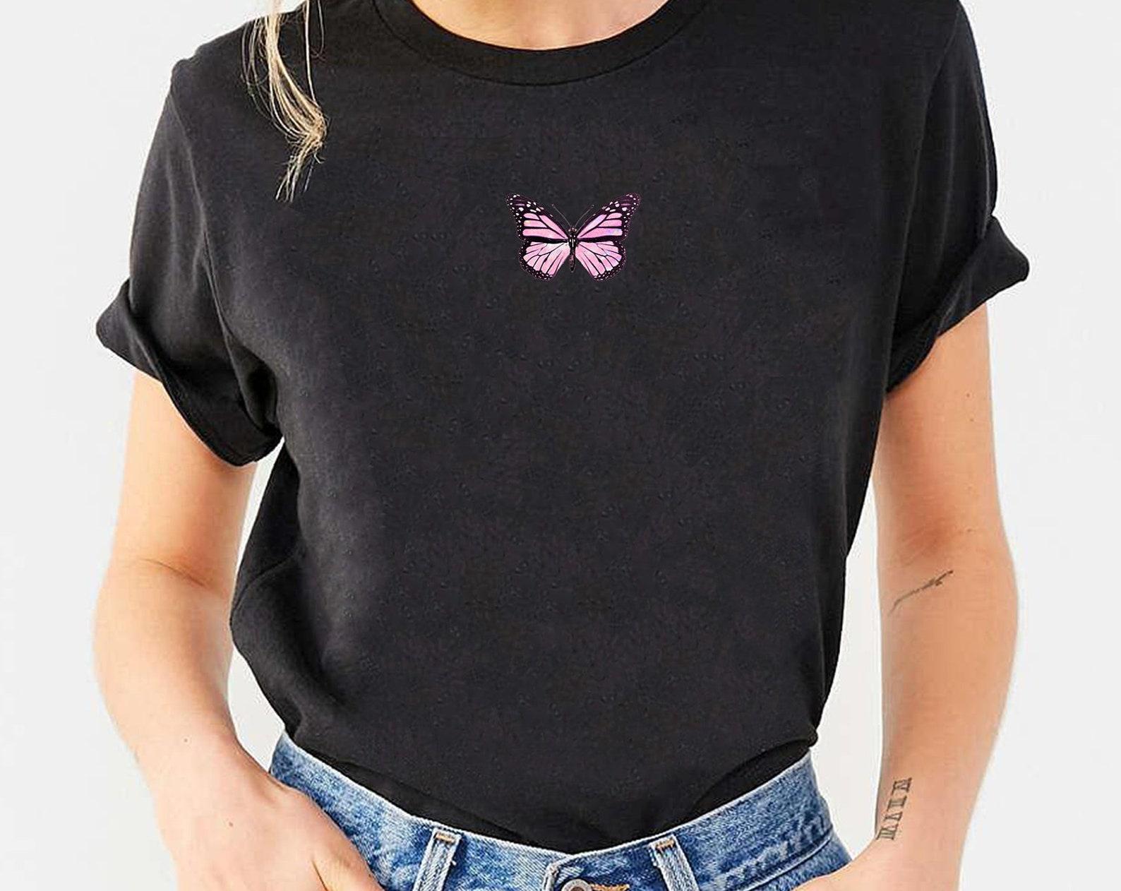 Pink Butterfly Shirt, Soft Butterfly Shirt, Women s Butterfly Shirt, Monarch Butterfly T Shirt, Aesthetic Clothing, Mariposa Butterfly M