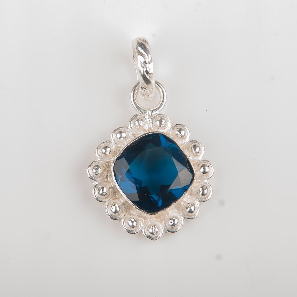 London Blue Topaz Gemstone 925 Sterling Silver Jewelry Handcrafted Pendant 1.37" PP-34-9