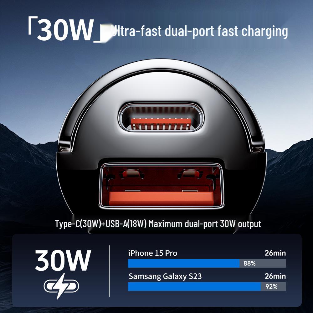 30W Dual-Port USB Type-C Car Charger for Apple and Huawei Devices