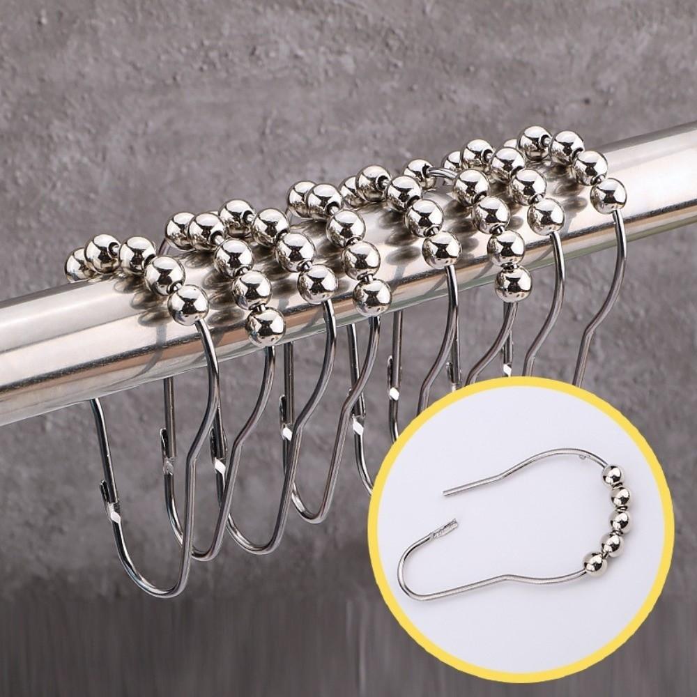 12pcs 304 Stainless Steel Shower Curtain Hooks Five Beads Gourd Sliver Shower Rod Hooks Rust-proof Heavy-Duty Drapery Clips