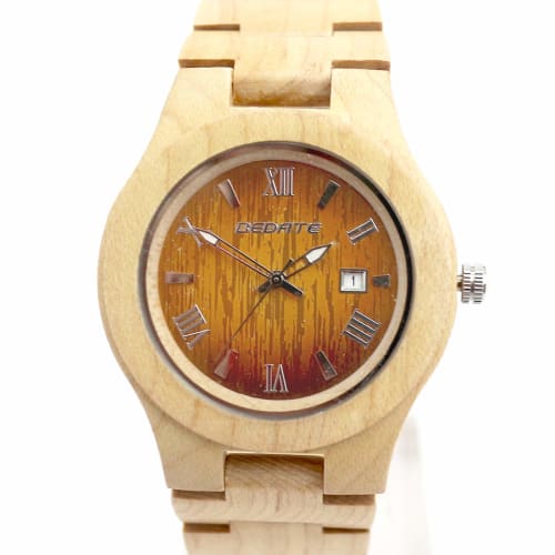 Double D Double Men's Wood Watch, Made with Natural Materials, Features a Date Calendar, Seiko Instruments Movement, Maple Wood (WT-WDW024x02xF), Beig