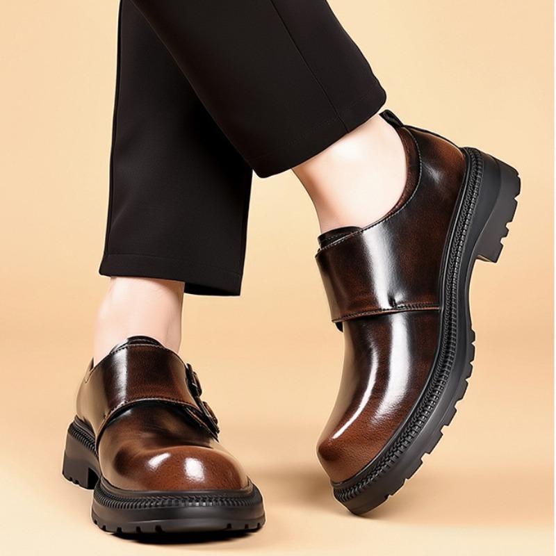 Fashion British Cowhide Platform Metal Buckle Leather Shoes for Men Designer Soft-soled Men's Wedding Shoes Fashion Business Shoe Male