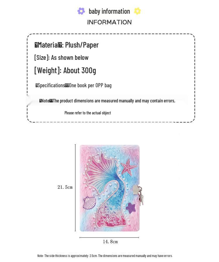 Diario con Lucchetto Peluche Sirena - Quaderno Serie Oceano per Bambini