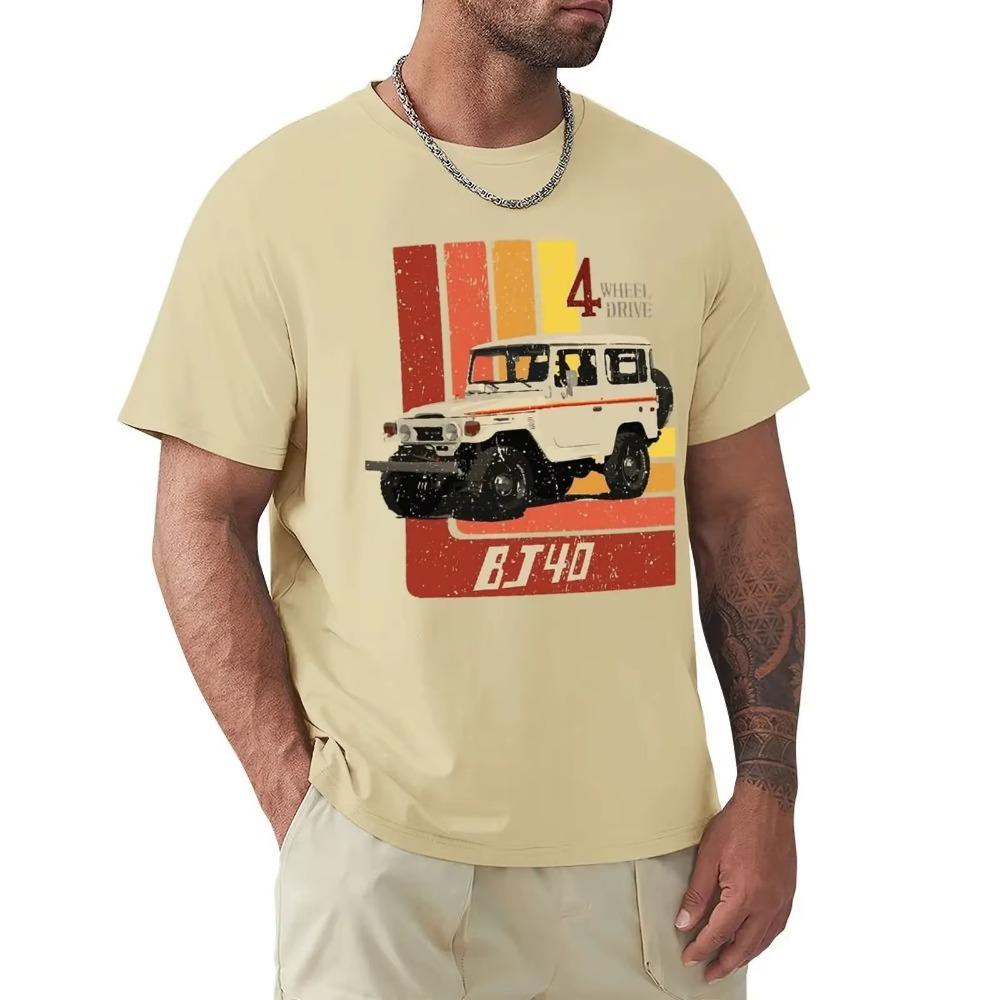 Men's T-Shirt Retro Land Cruiser FJ40 Jdm Humorous 100% Cotton Tee Shirt Short Sleeve Top Speed Car T Shirts Tops