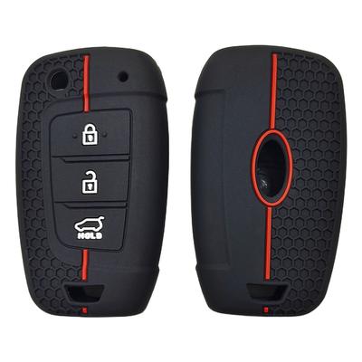 1Pc Black/Red/Blue Car Key Case,For Hyundai Fiesta IX25 Folding 3-Button Honeycomb Pattern Silicone Key Case,Car Accessories