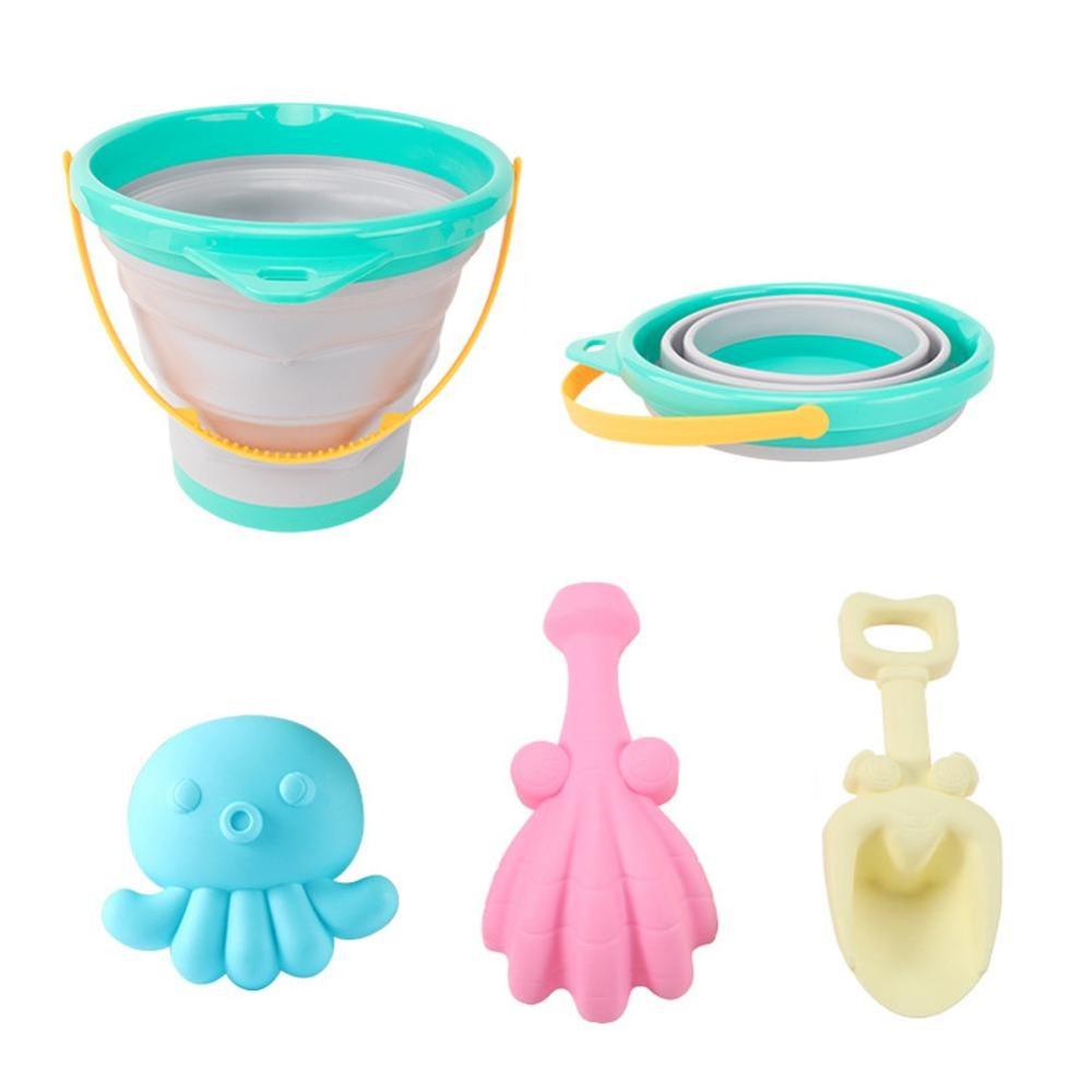 4pcs/Set Parent-Child Folding Bucket Beach Toys With Bucket Summer Beach Toys  Fun