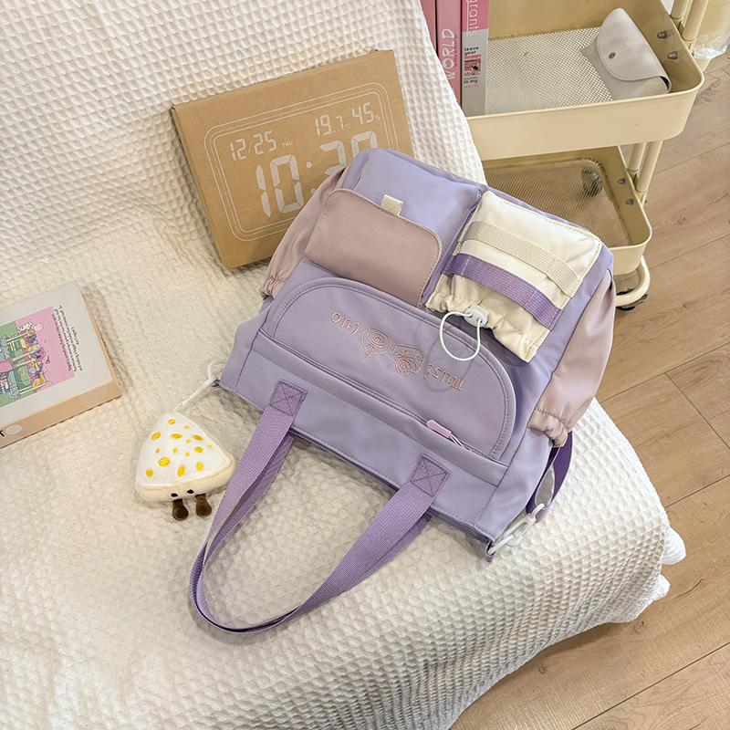 Damska Torba na Ramię Torba Studencka Color Block Torba Crossbody z Portmonetką
