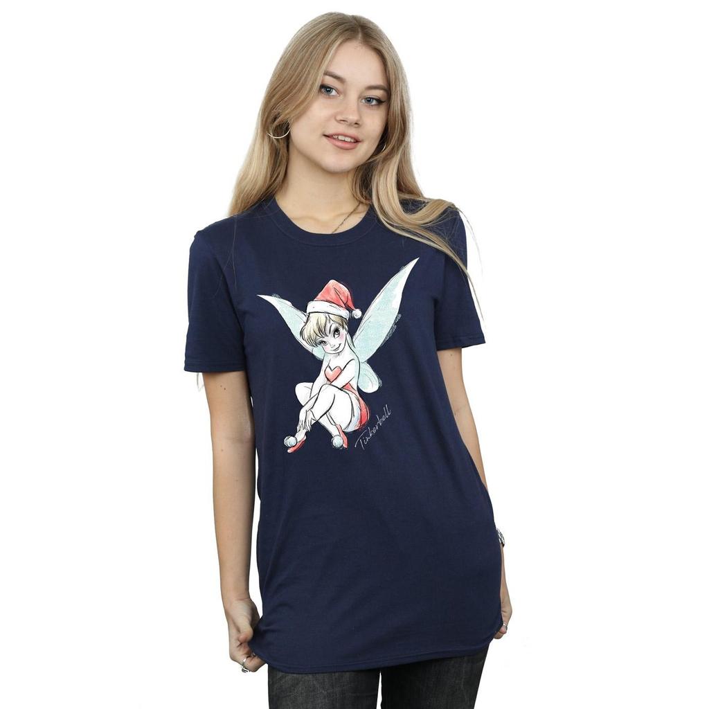 Disney Womens/Ladies Tinkerbell Christmas Fairy Cotton Boyfriend T-Shirt