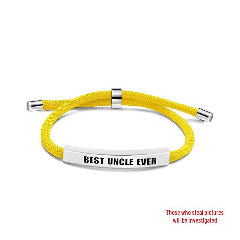 Pulseira Europeia e Americana Multicolorida de Corda Trançada com Placa de Aço Inoxidável Gravada - Presente Memorial de Bom Tio para o Natal