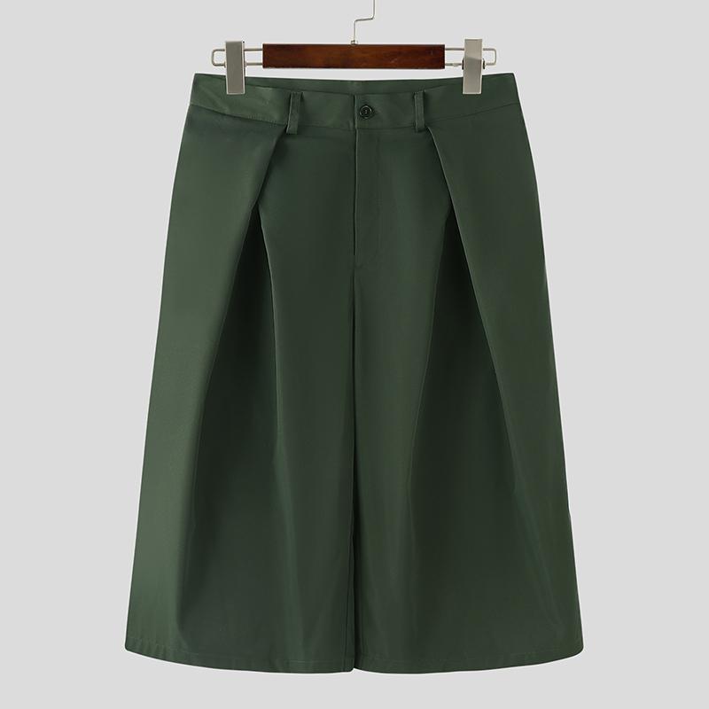 

INCERUN Men High Waist Zipper Casual Loose Cropped Pants Capri 5XL темно-зеленого