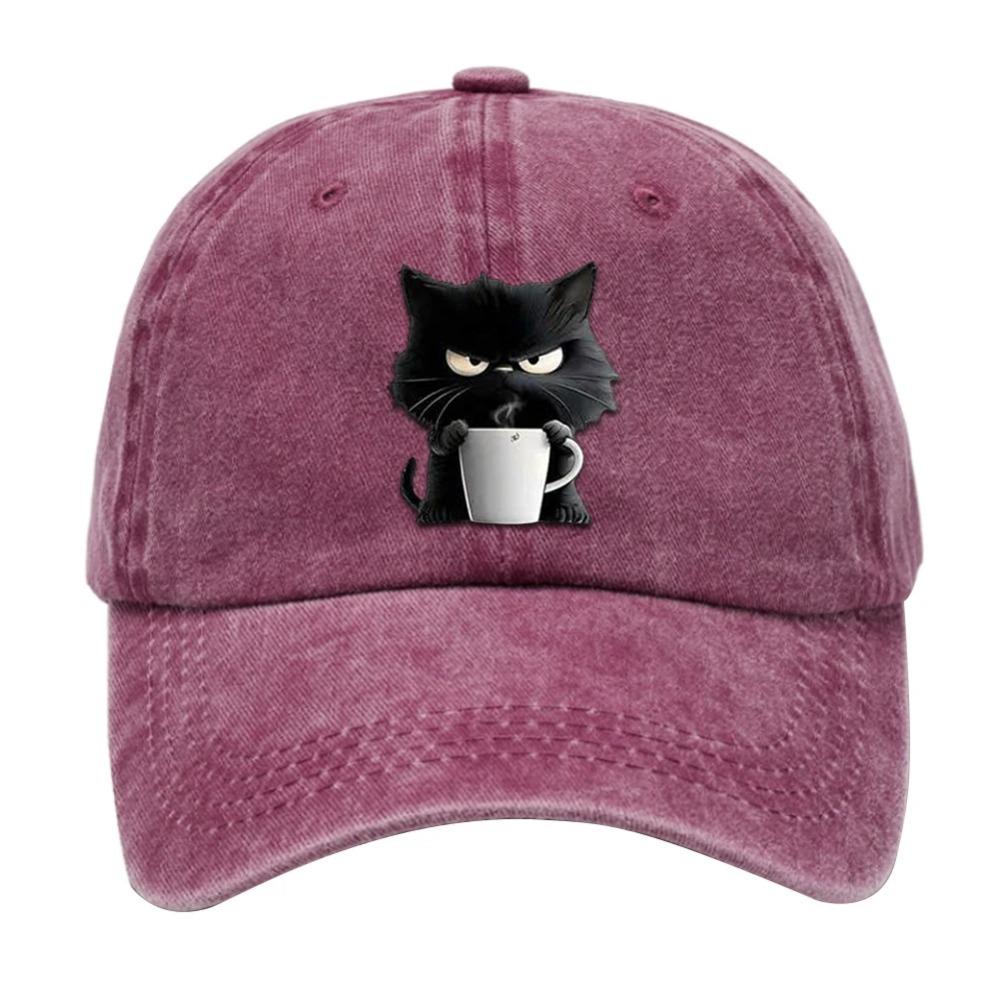 Cotton Snapback Baseball Cap Cute Cat Adjustable Cotton Cap Coffee Cat Printed Baseball Hat for Mom Grandma Cat Lover