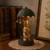 Cute Animal Sculpture Lamp Rotating Umbrella Lamp, Resin Holding Vintage Sculpture, Shape Bedside Light Tabletop Cat Dog Goose Figurine for