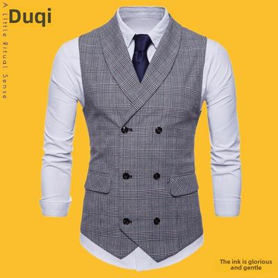 Men's Retro Plaid Double-Breasted Vest, Large Size - Business Casual Waistcoat for Spring and Autumn