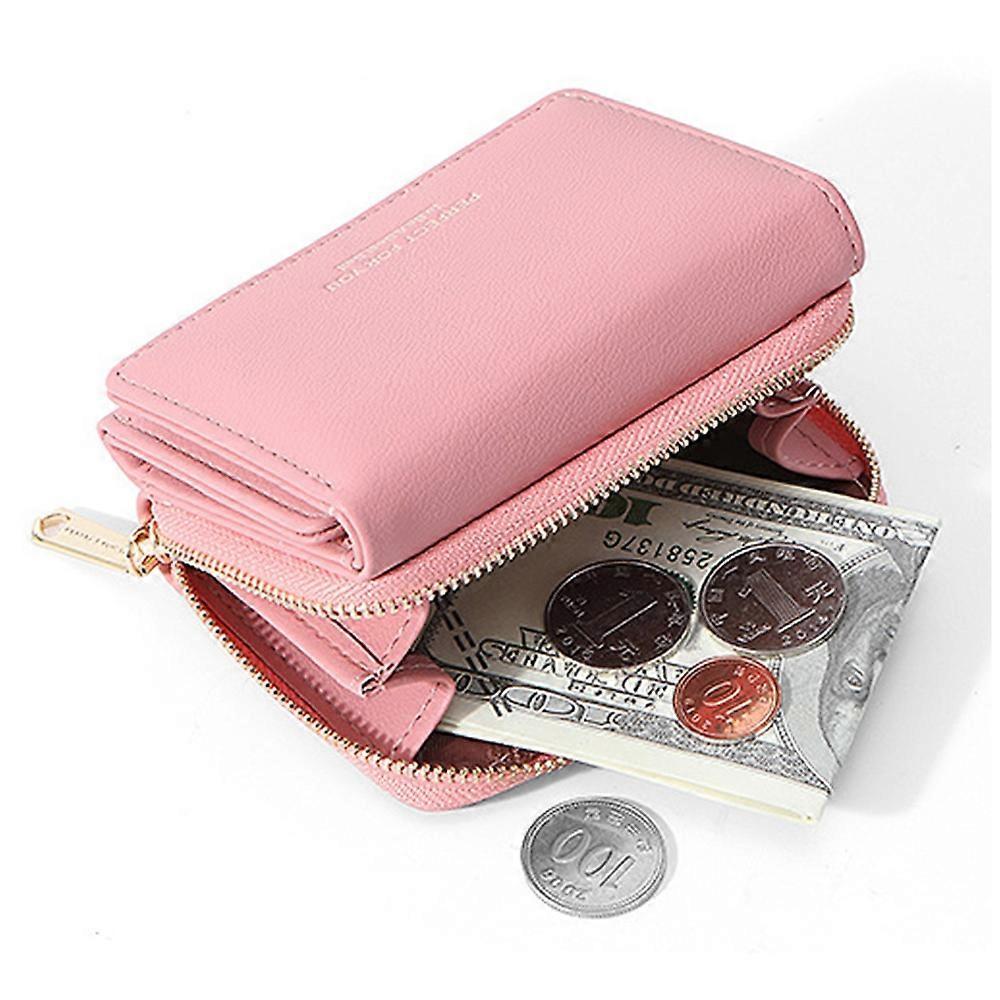 PERFECT FOR YOU 6905-014 Tri-fold Short Wallet PU Leather Zipper Coin Purse for Women-Wine Red