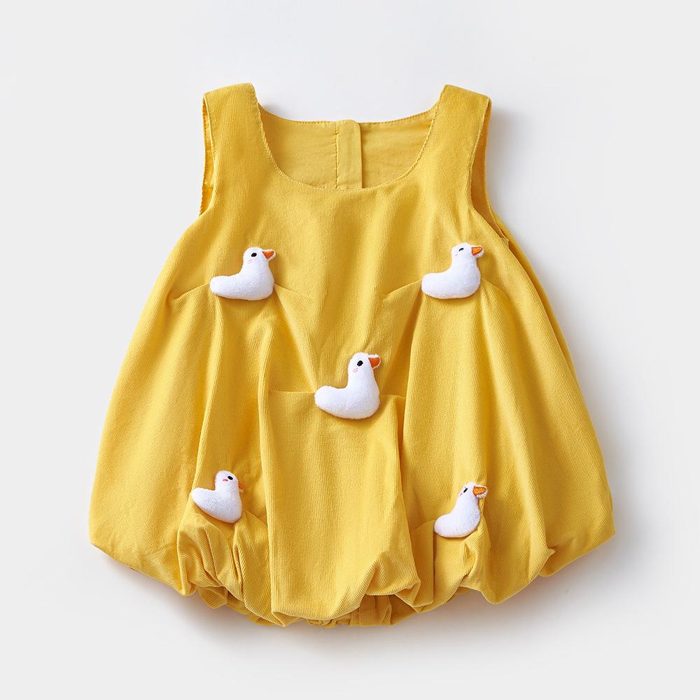 

2025 Милое платье-жилет с желтым утенком в корейском стиле для маленьких девочек - Весенне-осенняя мода 80 cm жёлтый