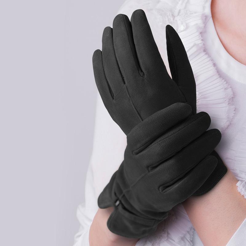 Deerskin Warm Gloves for Women In Winter Thickened Gloves Touch Screen Wool Inside Outdoor Cycling Windproof Clothing Gloves
