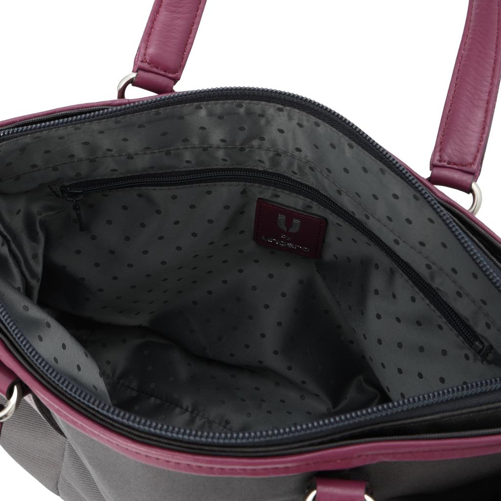 U by Ungaro Tote Bag Made of Nylon and Cowhide Made In Gray 2-Way "Plume" Leather, Lightweight, Handbag, Crossbody, Women's, Stylish, Simple, Casual,