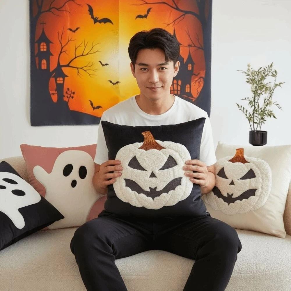 Cute Embroidery Halloween Cushion Cover Square Shape Ghost Cushion Shell Home Party