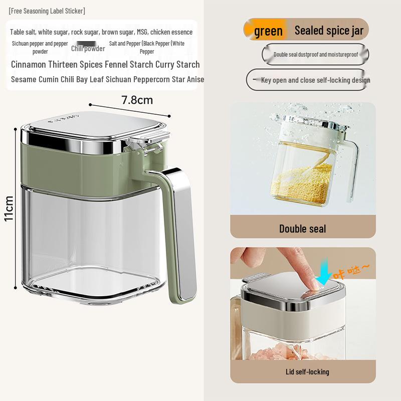 Elegant Double-Seal Glass Seasoning Jar - Moisture-Proof Storage for Salt, Sugar, and MSG