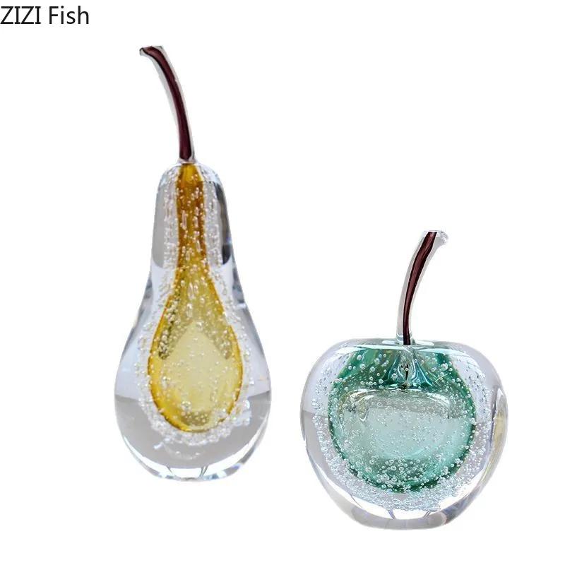 Transparent Bubble Apples/Pear Glass Statue Desk Decoration Ornaments Creative Crafts Fruits Sculpture Room Aesthetic Decor