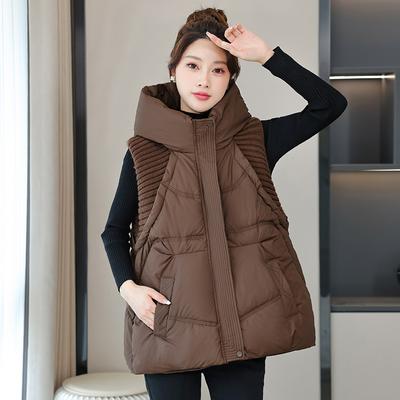 Women Winter Down Cotton Vest Jacket Women Sleevele Jacket Hooded Parkas Warm Vest Coat Female Waistcoat Overcoat Ladies Tops
