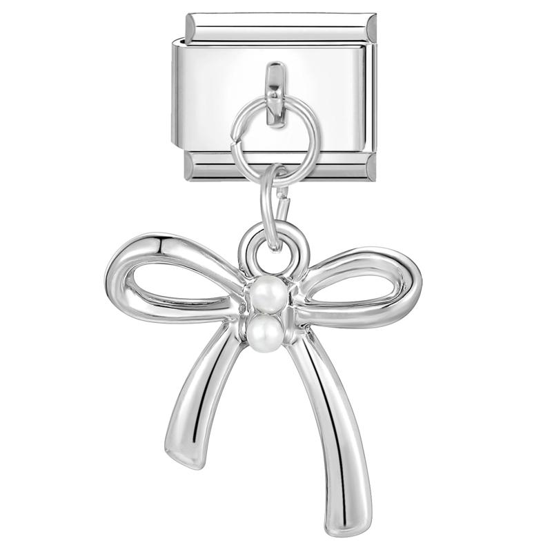 Sweet Cute Bow Knot Butterfly Pink Blue Heart Italian Charm Links Fit 9mm Stainless Steel Bracelet Women DIY Making Zircon Gift