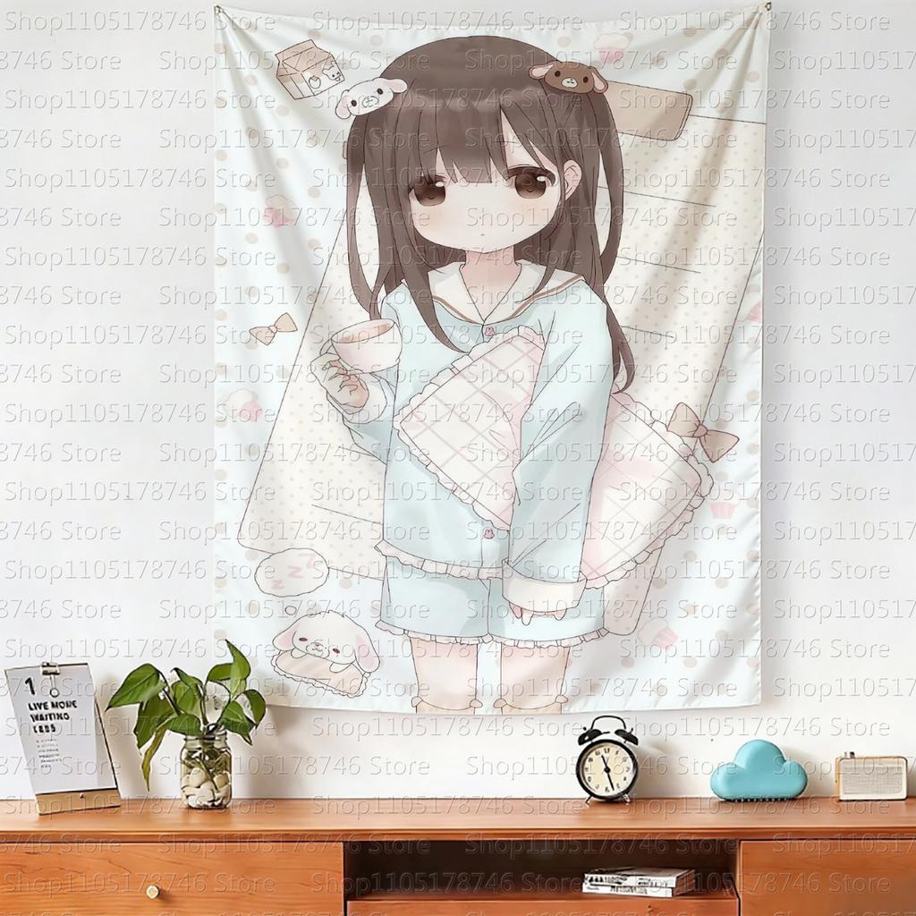 Kawaii Anime Girl Wall Hanging Tapestry Cute Fashion Bedroom Background Home Decor Original Design Wall Tapestries