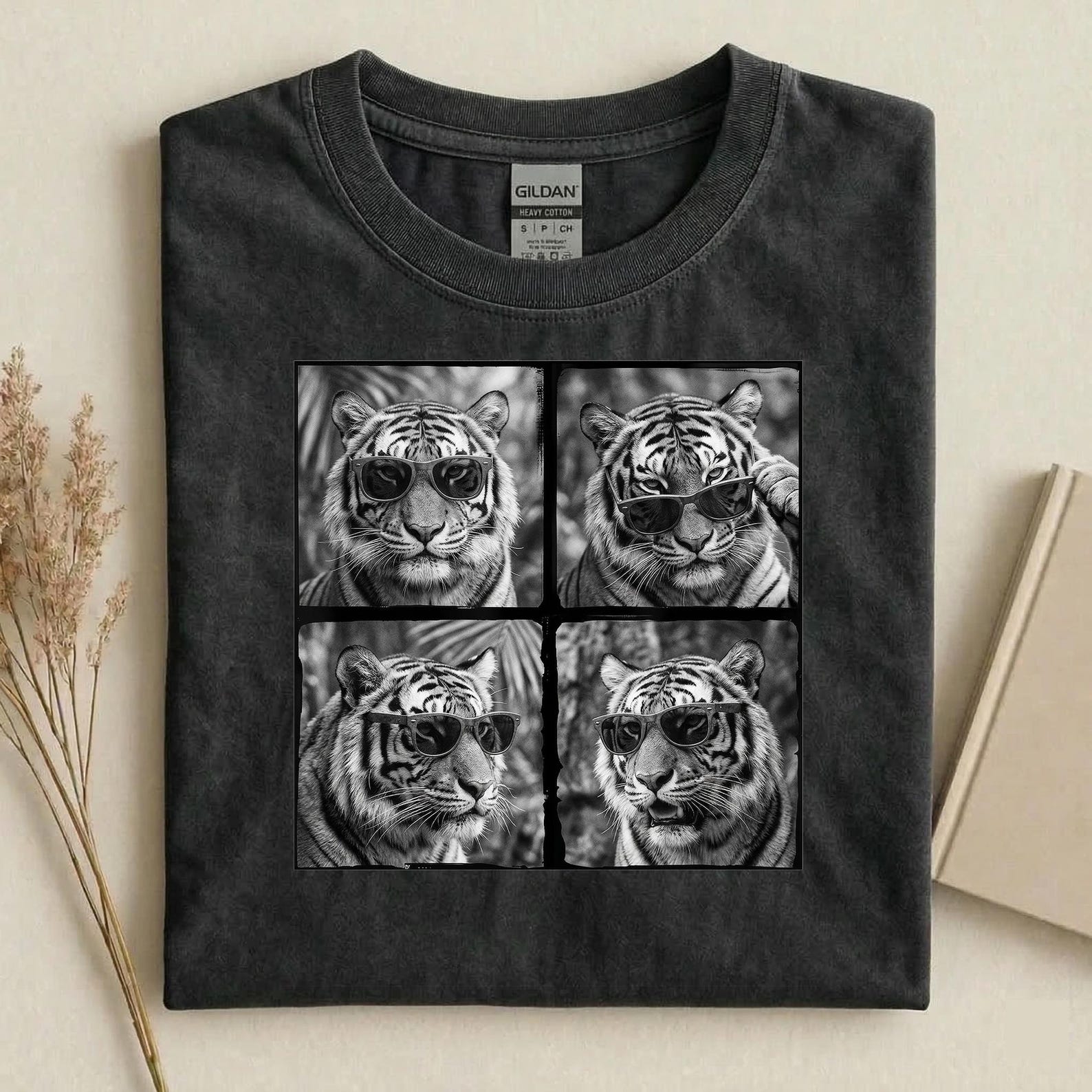 Cool Tiger Sunglasses Shirt, Funny Tiger Graphic Tee, Black and White Animal Shirt, Trendy Tiger Lover Gift XL