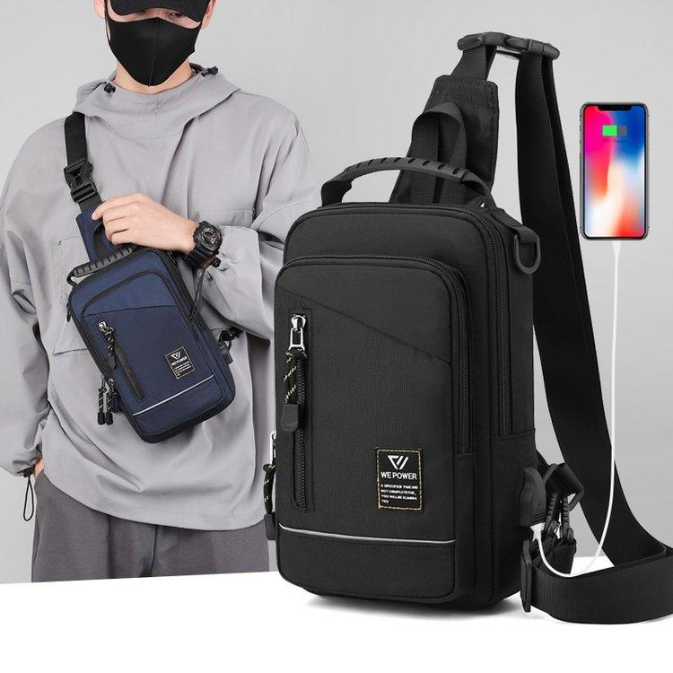 Men Sling Backpack Cross Body Chest Shoulder Bag Rucksack with USB Charging Port Travel Nylon Male Small Rucksack Messenger Bags