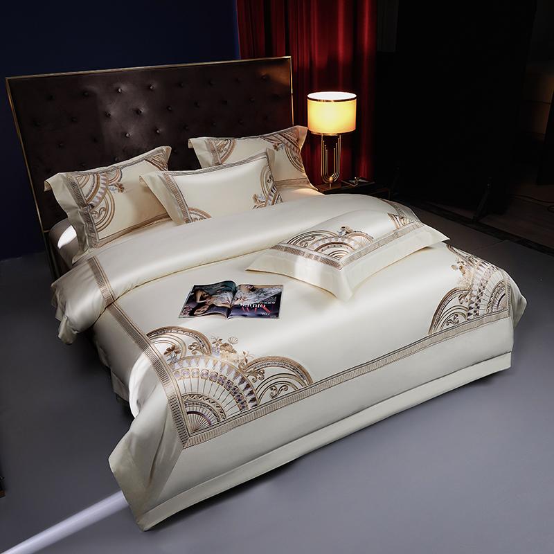 Premium 1400TC Egyptian Cotton Luxury Embroidery Bedding Set Queen King Size Duvet Cover Flat/Fitted Bed Sheet Pillowcases 4Pcs