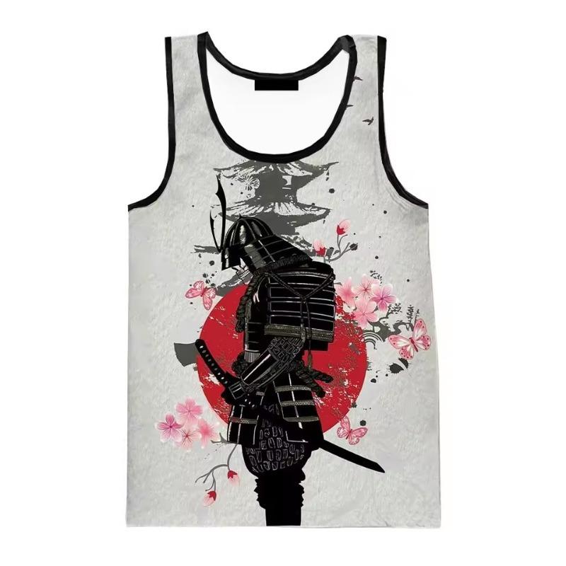 Verão Samurai Japonês Regatas Estampadas em 3D Moda Casual Masculina Streetwear Colete Regata Sem Mangas Oversized Roupa de Ginásio Masculina
