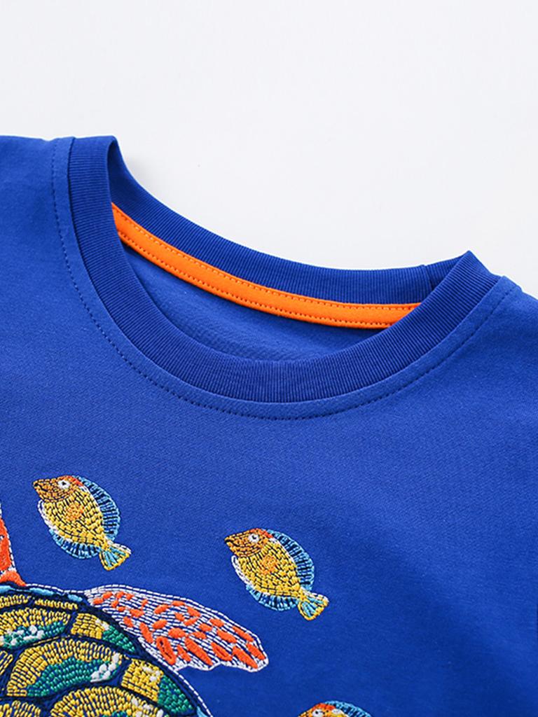 Kinder Kurzarm T-Shirt Cartoon Schildkröte Leuchtet im Dunkeln Rundhals Unterhemd für Jungen Mädchen Frühling Sommer