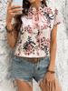 Plus Size Womens Shirt Spring Summer Fashion High Neck Floral Print Short Sleeve T-Shirt Blouse