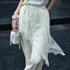 Lanseer Elegant Acetate Lace Trim Wide Leg Pants