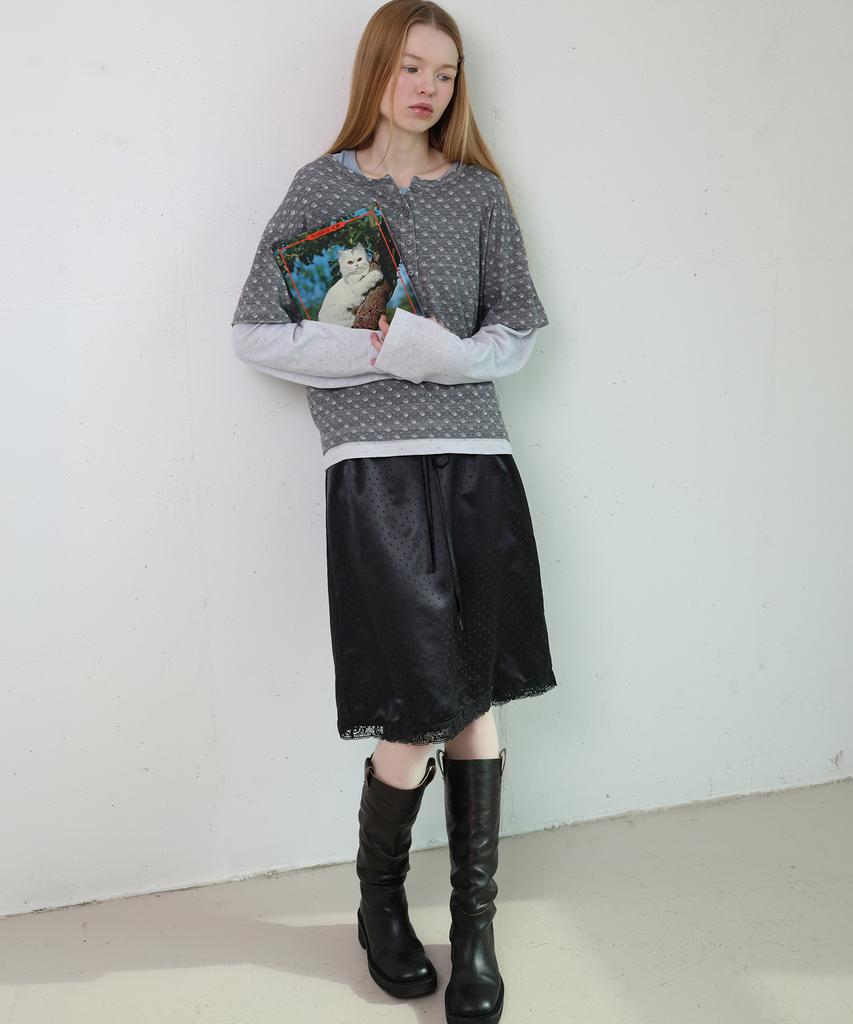 Forev Dotted Drawstring Skirt - Black