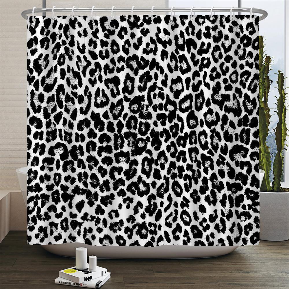 Cortina de Chuveiro Leopardo Moderna Cortina de Banheiro 3D Com Ganchos Tela Divisória Decorativa 180*240 Poliéster Tecido Lavável