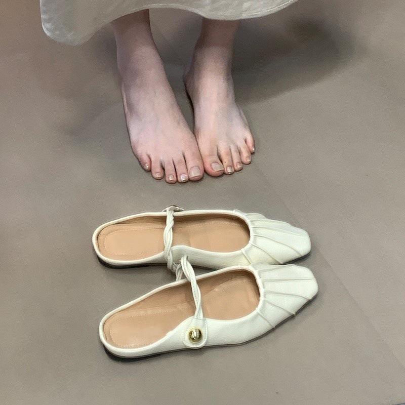 French toe half slippers women's summer wear high-end Mary Jane shoes Muller shoes cool slippers