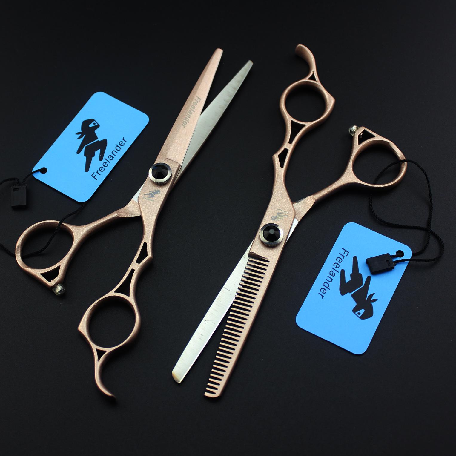 6.0 Shenxingzhe Gold Hollow Handle Hairdressing & Barber Scissors - Straight, Bangs & Thinning Shears. Straight Shears