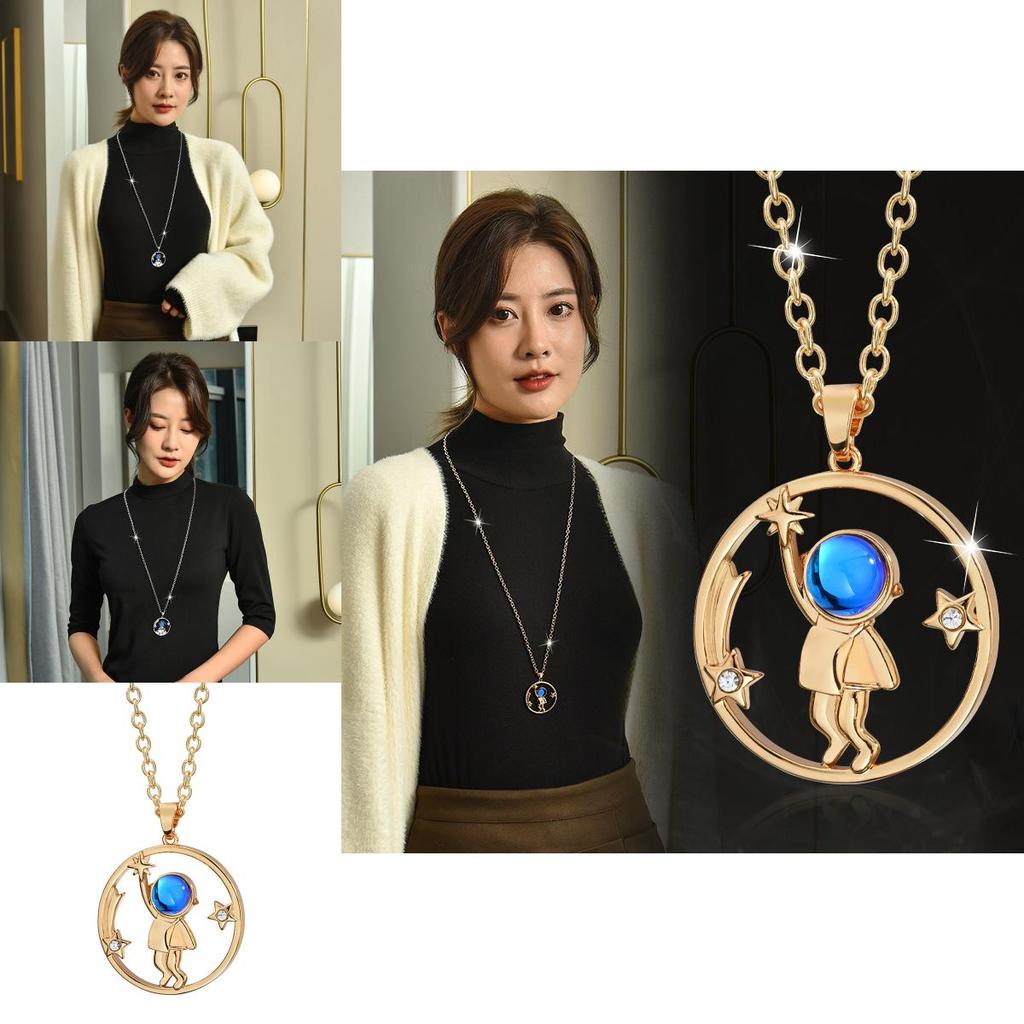Unique Titanium Steel Astronaut Long Necklace For Women Couples Distinctive Pendant