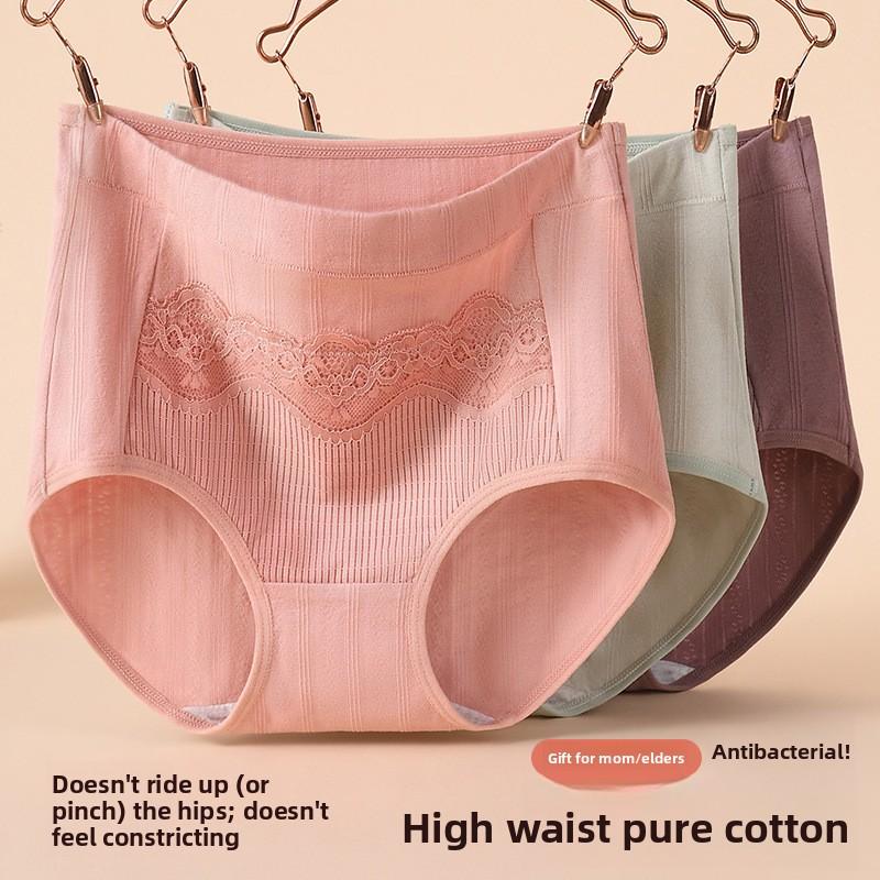 Big Size Ladies Spring and Autumn Pure Cotton High Waist Belly Without A Mark Wrapped Hip Middle Aged Briefs