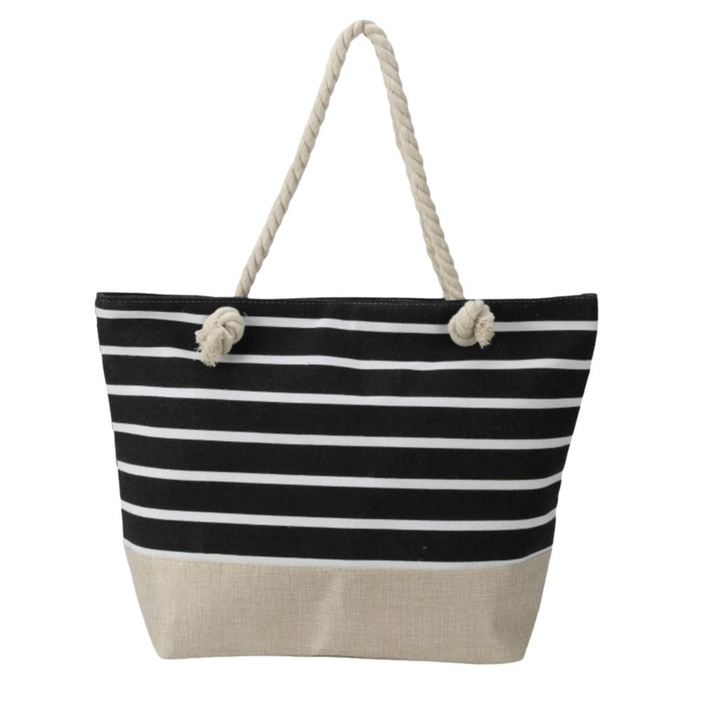 Striped Beach Tote Bag Canvas Foldable Travel Handbag Large Capacity Zipper Gym Grocery Vacation Bags