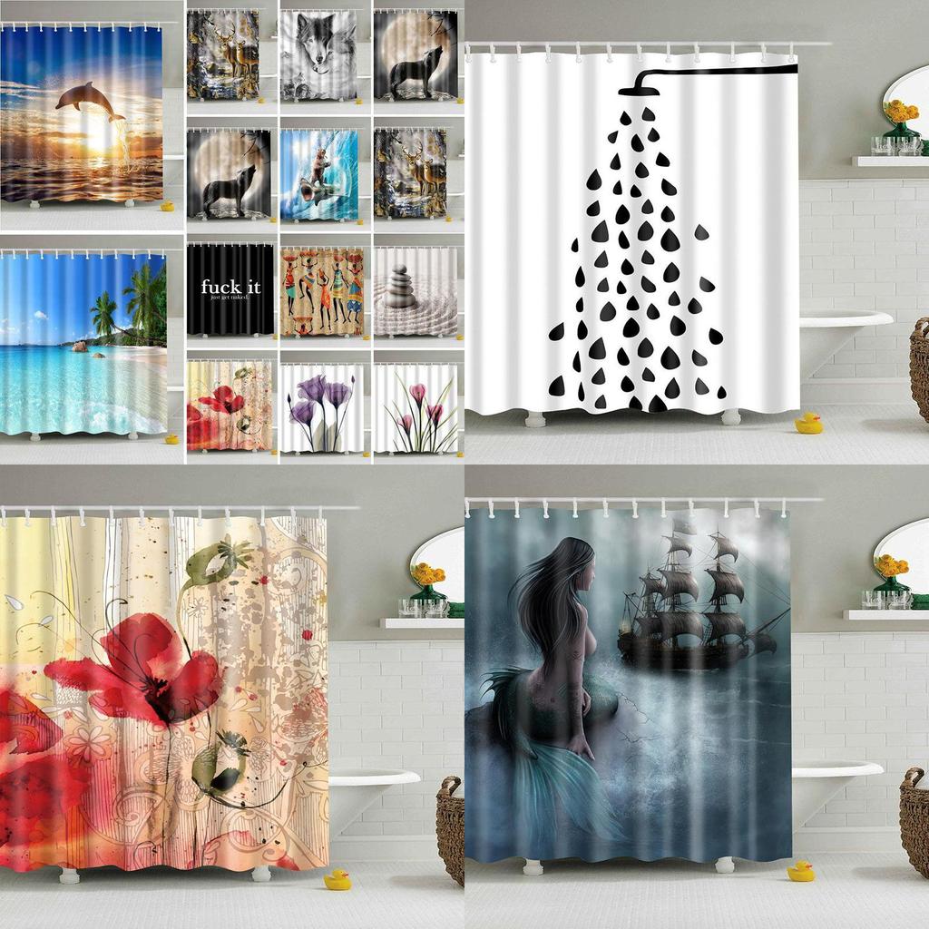 Waterproof Fabric Bathroom Shower Curtain Sheer Panel Decor 12 New Hooks