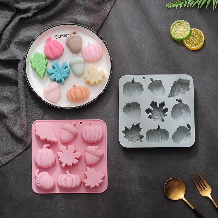 9-layer Silicone Mold For Chocolate Cake And Handmade Soap Autumn Harvest Theme With Oak Leaf Design