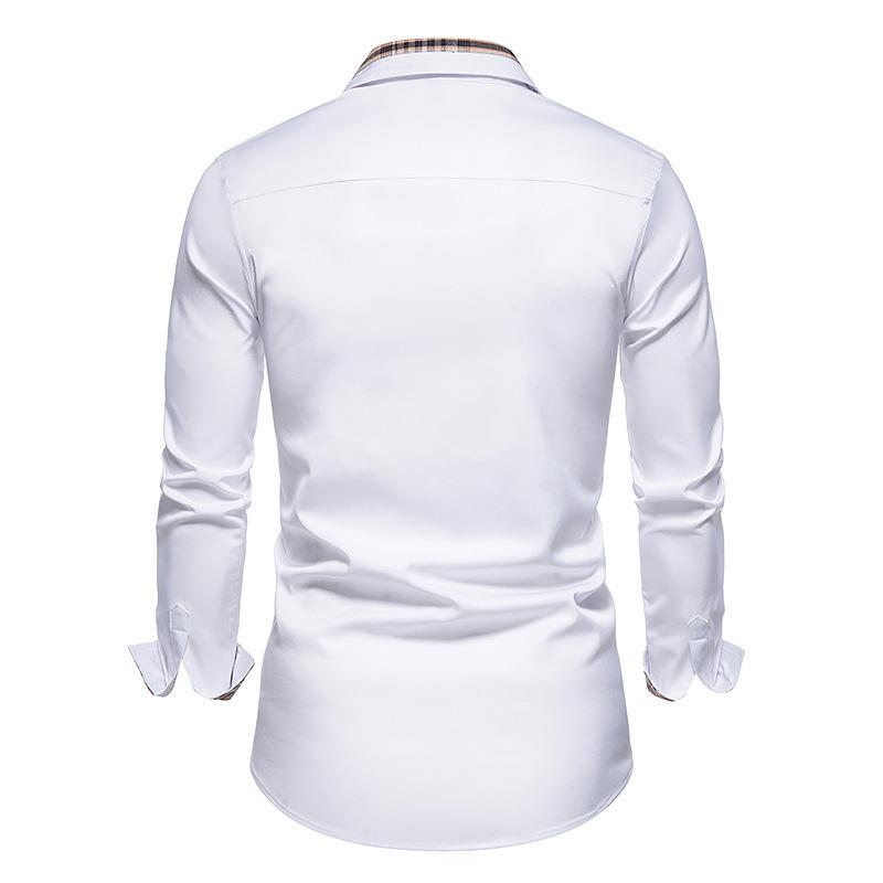 Camisa xadrez masculina casual primavera outono splice camisa de manga comprida masculina