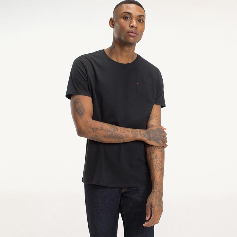 Tommy Hilfiger Klasické Jednoduché Jednobarevné Bavlněné Prodyšné Univerzální Kulatý Výstřih Krátký Rukáv Tričko Pánské topy Černá DM0DM04411078