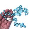 62KD Catholic Turquoise Rosary Necklace Mary Charm Round Bead for Cross Necklaces Religious Praying Fashion Jewelry